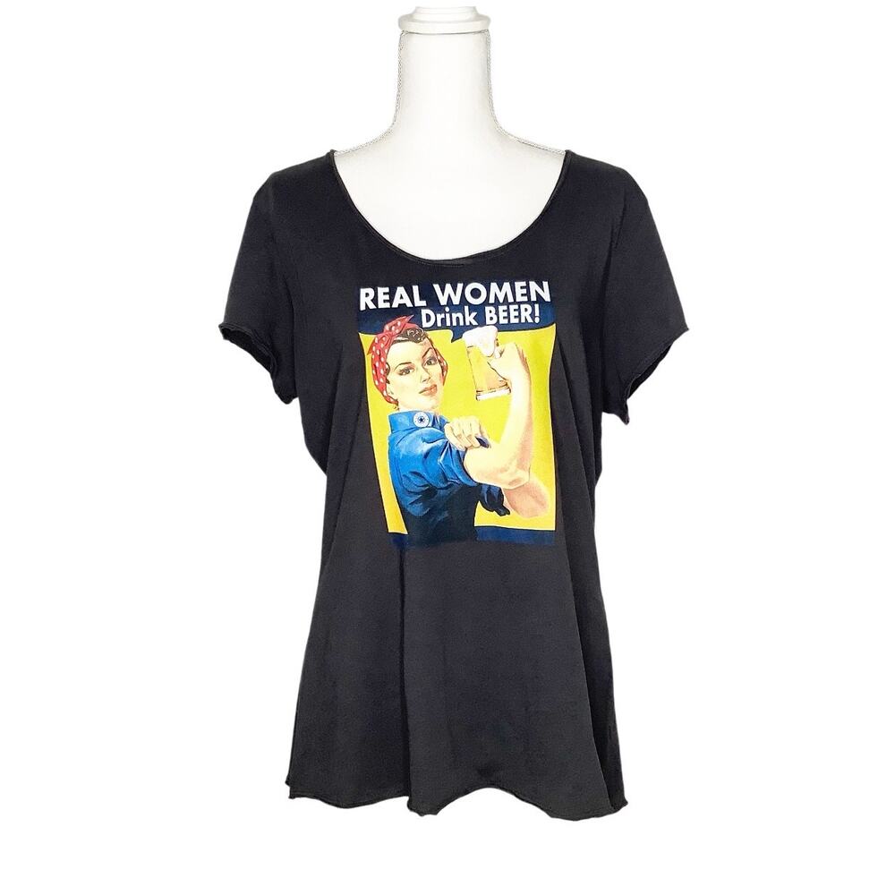 Life Is Good Real Women Drink Beer Rosie The Riveter Graphic Tee Large NWT